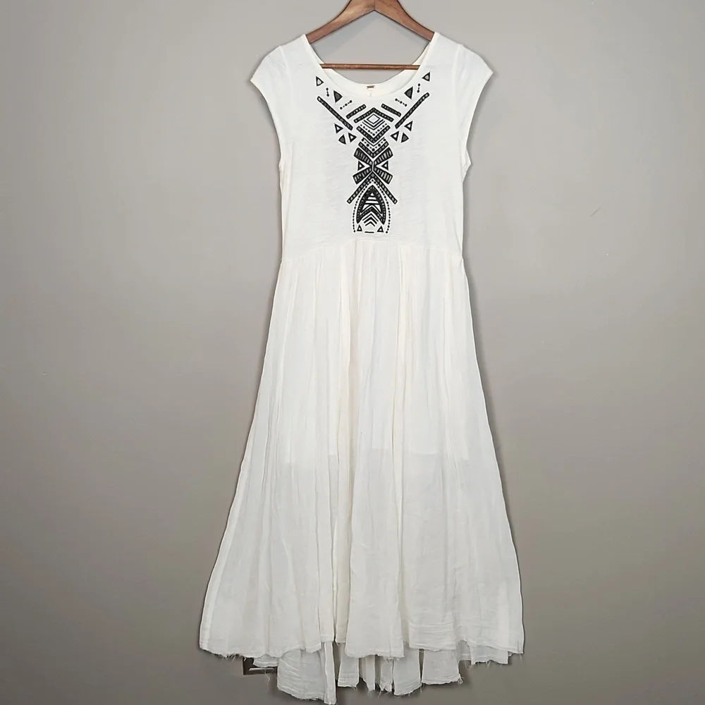 NWT Free People Toosaloosa Slub Meadow Embroidered Midi Dress‎ Medium